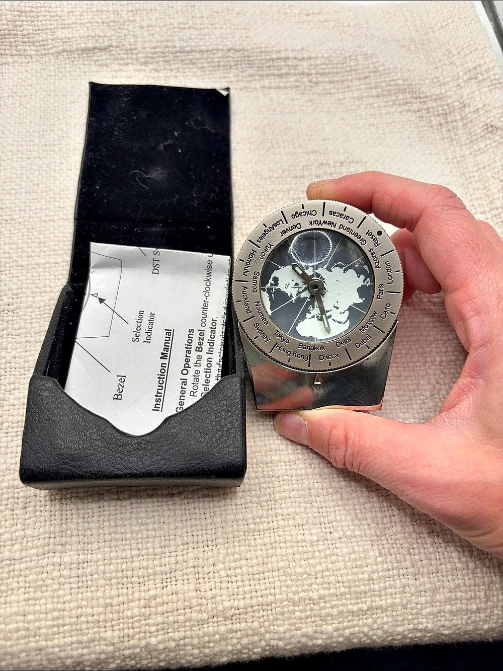 By Ganz World Time Clock Silver & Black Like New